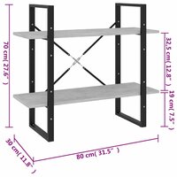 Boekenkast met 2 schappen 80x30x70 cm spaanplaat betongrijs 8720286567418 7
