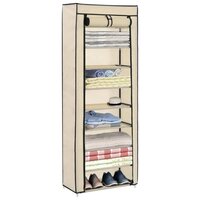 Schoenenkast met hoes 57x29x162 cm stof cr&egrave;me 8719883564753 8