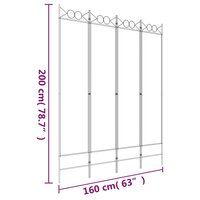 Kamerscherm met 4 panelen 160x200 cm stof wit 8