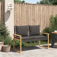 Tuinbank met kussen poly rattan en acaciahout zwart 3