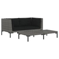 3-delige Loungeset halfrond poly rattan donkergrijs 2