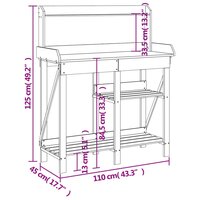 Oppotbank met schappen massief vurenhout grijs 9