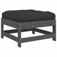 Tuinvoetenbank met kussen massief grenenhout grijs 2