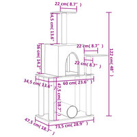 Kattenmeubel met sisal krabpalen 122 cm lichtgrijs 8