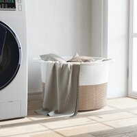 Wasmand &Oslash; 55x36 cm katoen bruin en wit 3