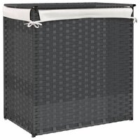 Wasmand met 2 vakken 53x35x57 cm poly rattan grijs 6