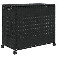 Wasmand op wielen 66x35x60 cm rattan zwart 2