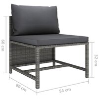 3-delige Loungeset met kussens poly rattan grijs 6