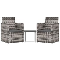 3-delige Loungeset met kussens poly rattan grijs 2