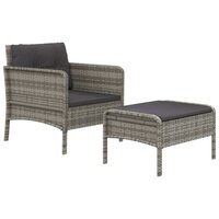2-delige Loungeset met kussens poly rattan grijs 3
