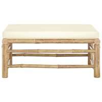 Voetenbank met cr&egrave;mewit kussen bamboe 2