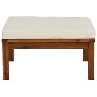 Voetensteun met cr&egrave;mewit kussen massief acaciahout 3