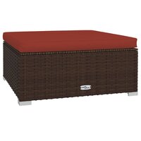 Tuinvoetenbank met kussen 70x70x30 cm poly rattan bruin 2