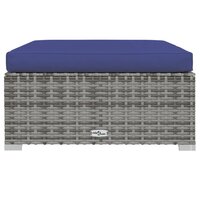 Tuinvoetenbank met kussen 70x70x30 cm poly rattan grijs 3