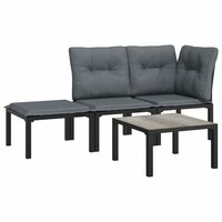 4-delige Loungeset poly rattan zwart en grijs 2