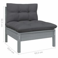 3-delige Loungeset met kussens massief grenenhout grijs 10