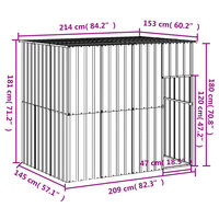 Hondenhok met dak 214x153x181 cm gegalvaniseerd staal grijs 5