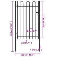 Poort met gebogen bovenkant enkel 1x1,5 m staal zwart 5
