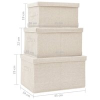 3-delige Opbergboxenset stapelbaar stof cr&egrave;mekleurig 11