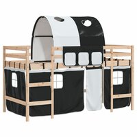 Kinderhoogslaper met tunnel 90x200 cm grenenhout wit en zwart 2