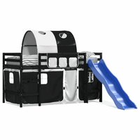 Kinderhoogslaper met tunnel 80x200 cm grenenhout wit en zwart 2