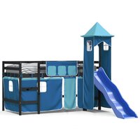Kinderhoogslaper met toren 80x200 cm massief grenenhout blauw 2