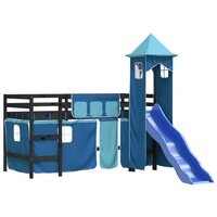 Kinderhoogslaper met toren 80x200 cm massief grenenhout blauw 4
