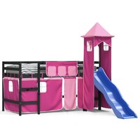 Kinderhoogslaper met toren 80x200 cm massief grenenhout roze 2