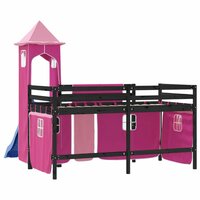 Kinderhoogslaper met toren 90x190 cm massief grenenhout roze 7