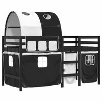 Kinderhoogslaper met tunnel 90x190 cm grenenhout wit en zwart 3