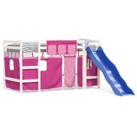 Kinderhoogslaper met gordijnen 80x200 cm grenenhout roze 2