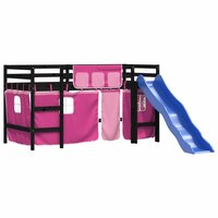 Kinderhoogslaper met gordijnen 90x190 cm grenenhout roze 4