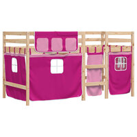 Kinderhoogslaper met gordijnen 90x200 cm grenenhout roze 3