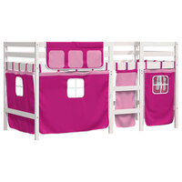 Kinderhoogslaper met gordijnen 90x190 cm grenenhout roze 3