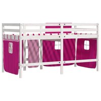 Kinderhoogslaper met gordijnen 90x190 cm grenenhout roze 6