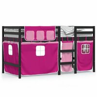 Kinderhoogslaper met gordijnen 90x190 cm grenenhout roze 2