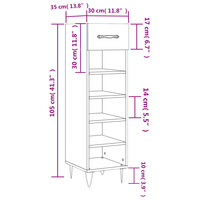 Schoenenkast 30x35x105 cm bewerkt hout hoogglans wit 12