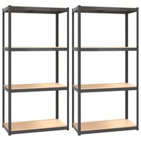 Opbergrek 4-laags 2 st staal en bewerkt hout antracietkleurig 2