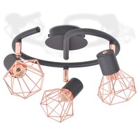 Plafondlamp met 3 spotlights E14 zwart en koperkleurig 2