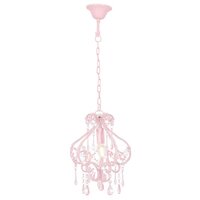 Plafondlamp met kralen rond E14 roze 3