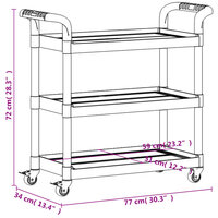 Trolley 3-laags 77x34x72 cm aluminium zwart 9
