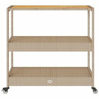 Keukentrolley 3-laags poly rattan en massief acaciahout beige 5