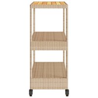 Keukentrolley 3-laags poly rattan en massief acaciahout beige 6