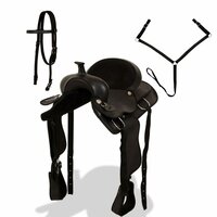 Western zadel, hoofdstel en borstriem 17&quot; echt leer zwart 2