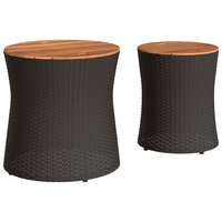 Tuinbijzettafels 2 st met houten blad poly rattan zwart 6