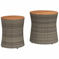 Tuinbijzettafels 2 st met houten blad poly rattan grijs 2