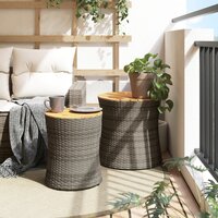 Tuinbijzettafels 2 st met houten blad poly rattan grijs 3