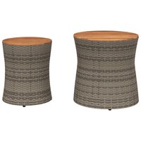 Tuinbijzettafels 2 st met houten blad poly rattan grijs 4