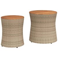 Tuinbijzettafels 2 st met houten blad poly rattan beige 2