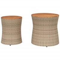 Tuinbijzettafels 2 st met houten blad poly rattan beige 4